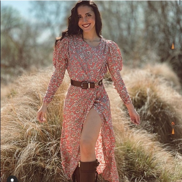 Zara FLORAL PRINTED DRAPED MIDI Flowy DRESS Long Sleeve Puff Shoulders Sz XS NEW - Picture 3 of 16